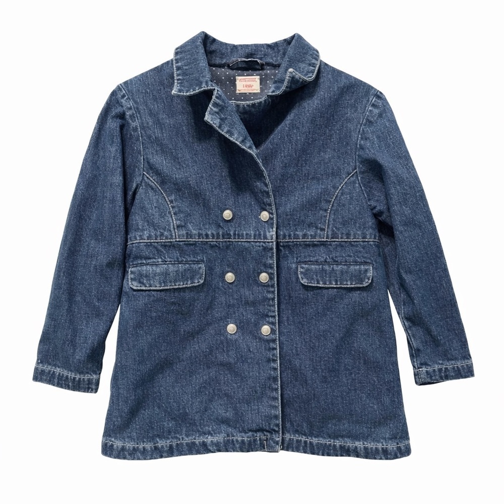 Gymboree Bon Voyage Denim Peacoat Jacket Polka Dot Lined Girls Size 5